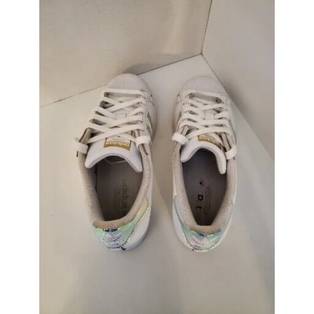 Adidas Womens Superstar White Holographic Details Size 6 Tennis Shoes